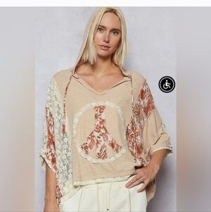 POL Beige Floral Hoodie with Lace Accents